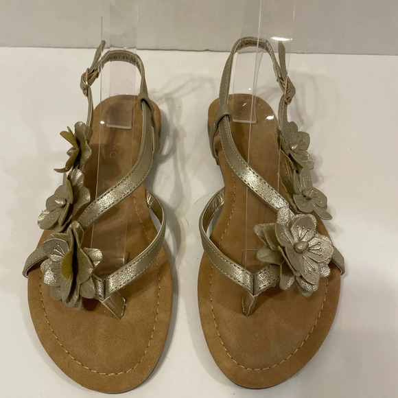 Andiamo gold strappy sandals with flowers size 6 1/2 M - Picture 1 of 7